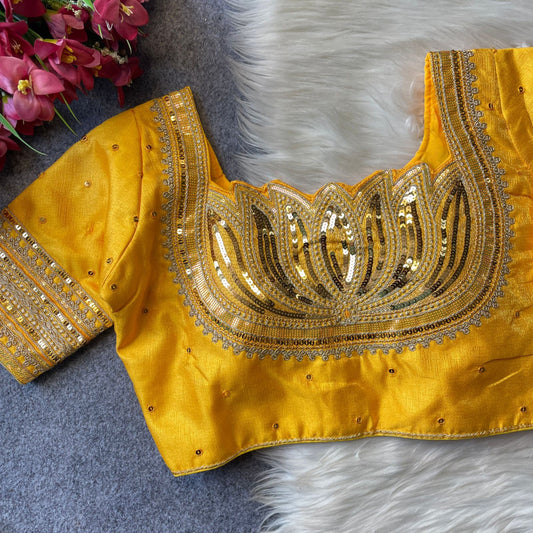 Plus Size Milan Silk Lotus Design Embroidered Blouse MJ177