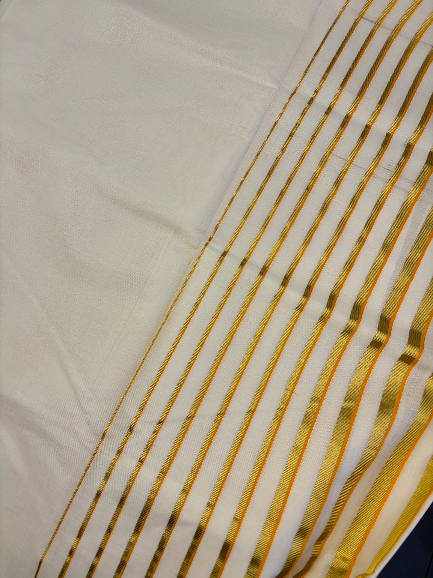 Kerala Kasavu Saree with Maroon & Orange Stripes MJ146