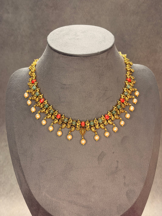 Coral Antique Pearl Necklace Set MJ127