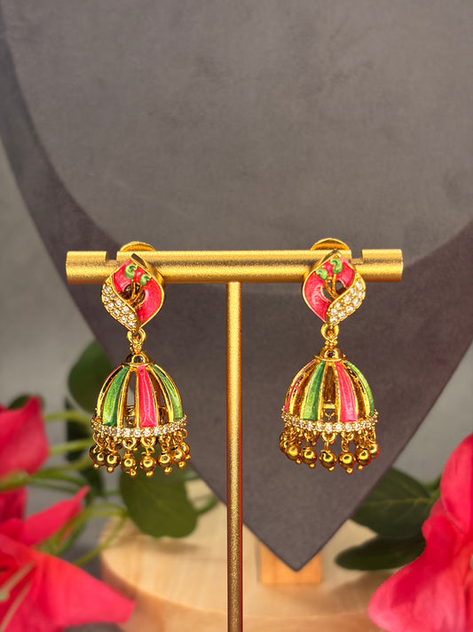 Matt Gold Meenakari Jhumka Earrings MJ186