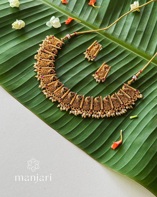 Antique Gold Peacock Temple Necklace MJ113
