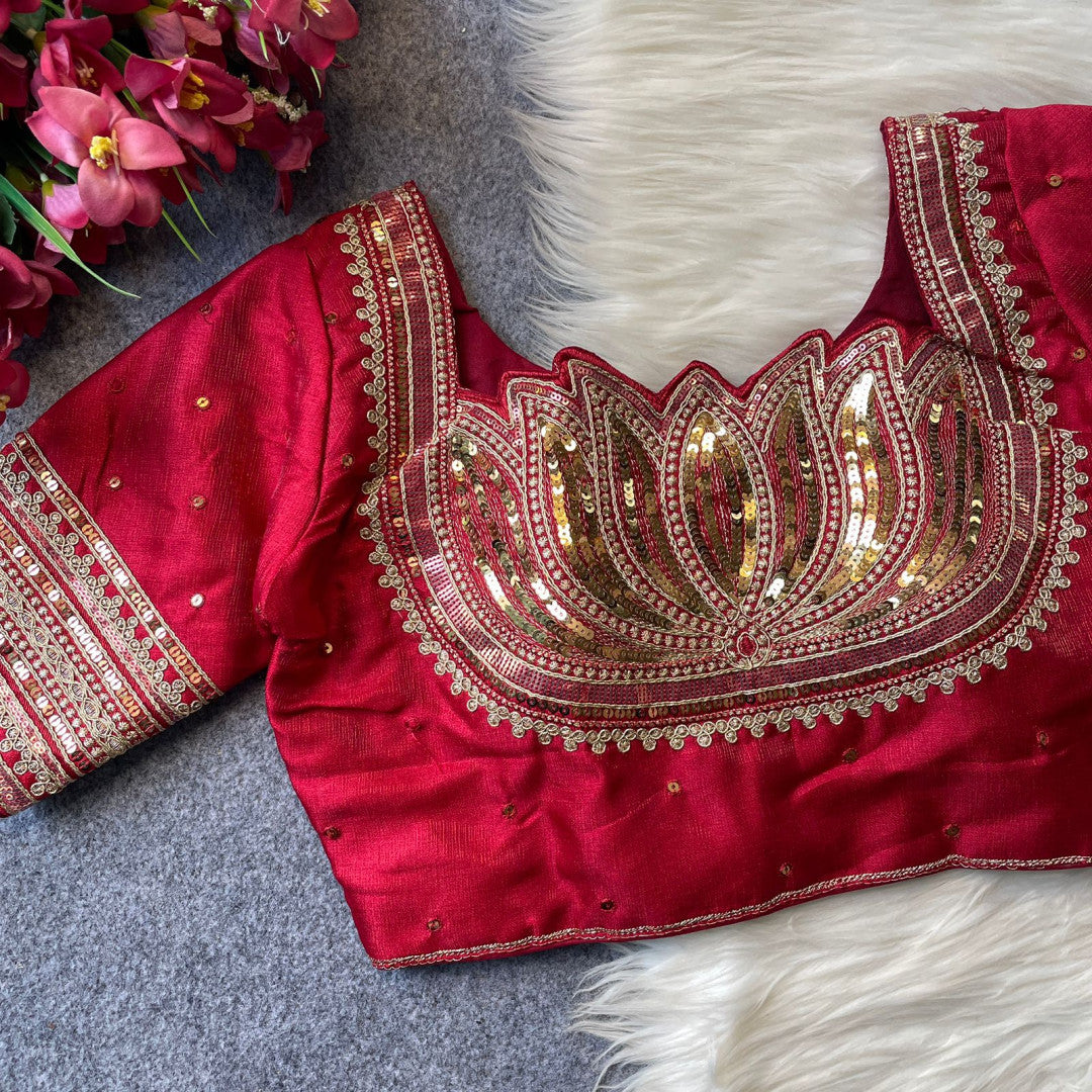 Plus Size Milan Silk Lotus Design Embroidered Blouse MJ177