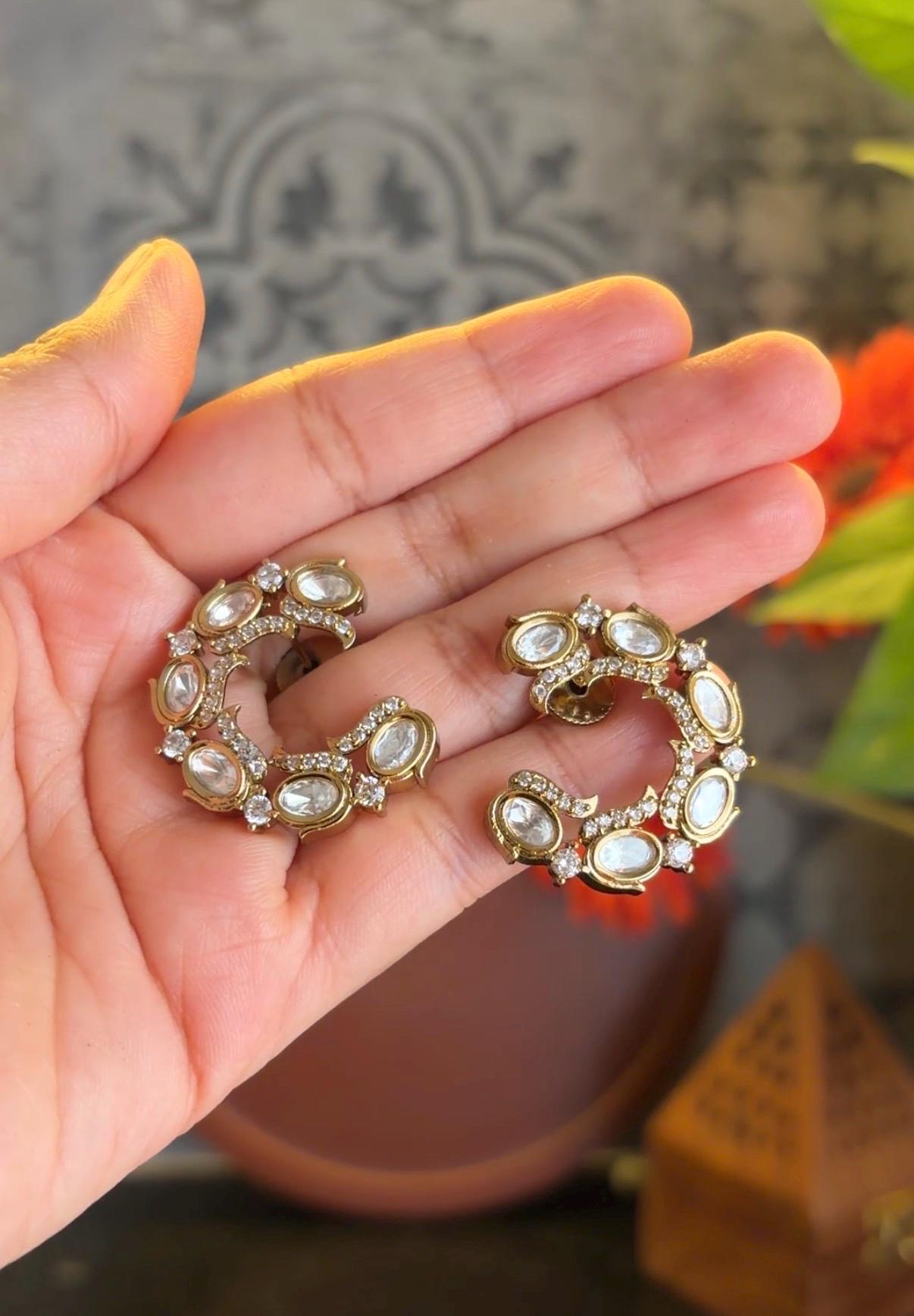 Aadhya Mehandi Finish Kundan Hoop Earrings MJ124