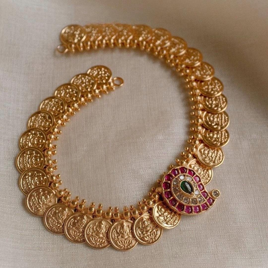 Lakshmi Coin Necklace with Mango Ruby Earrings MJ126