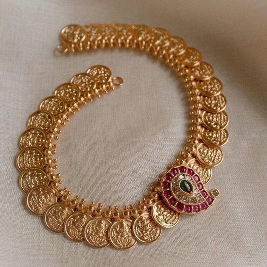Lakshmi Coin Necklace with Mango Ruby Earrings MJ126