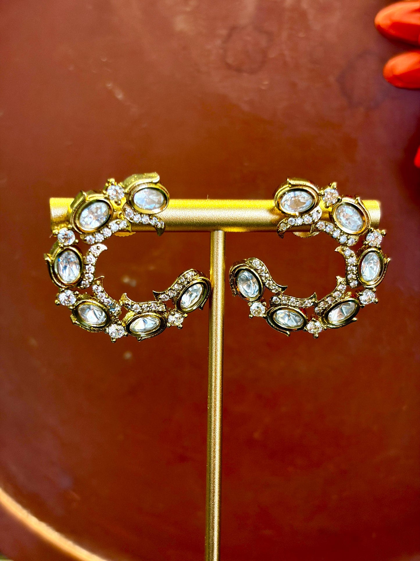 Aadhya Mehandi Finish Kundan Hoop Earrings MJ124