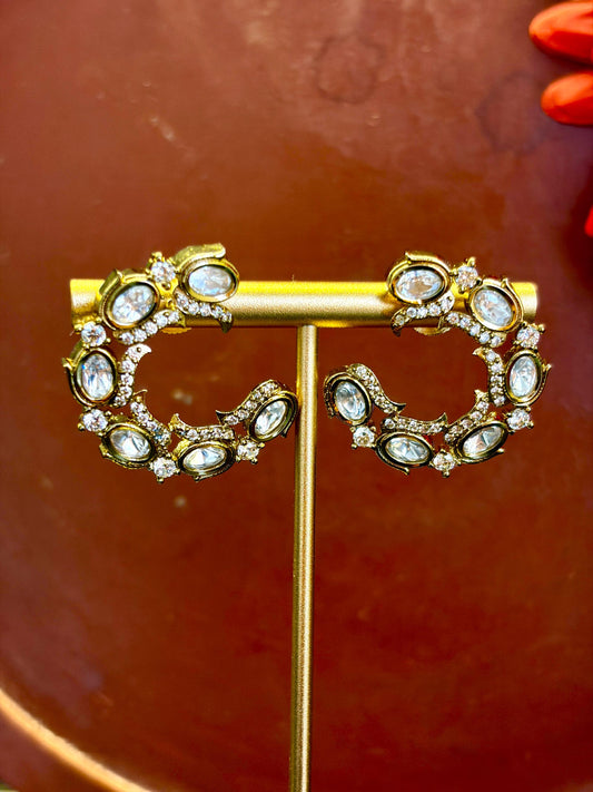 Aadhya Mehandi Finish Kundan Hoop Earrings MJ124