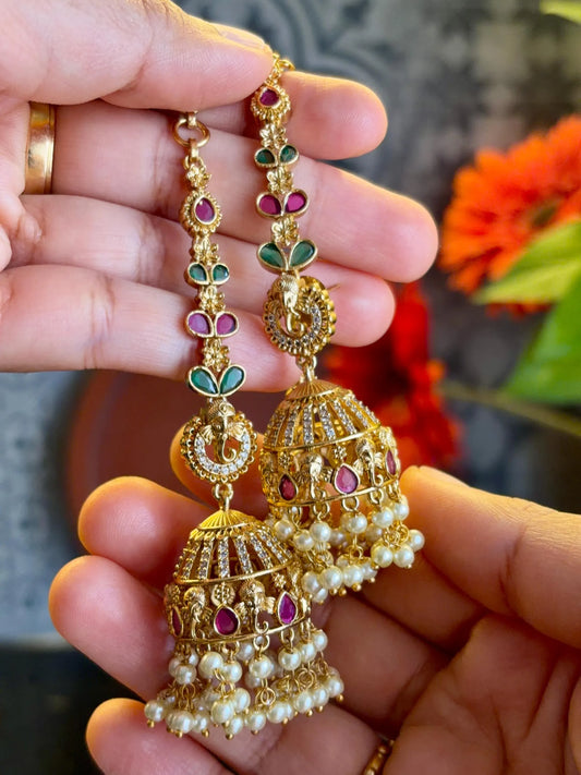 Anvika Peacock Temple Jhumka Earrings MJ121