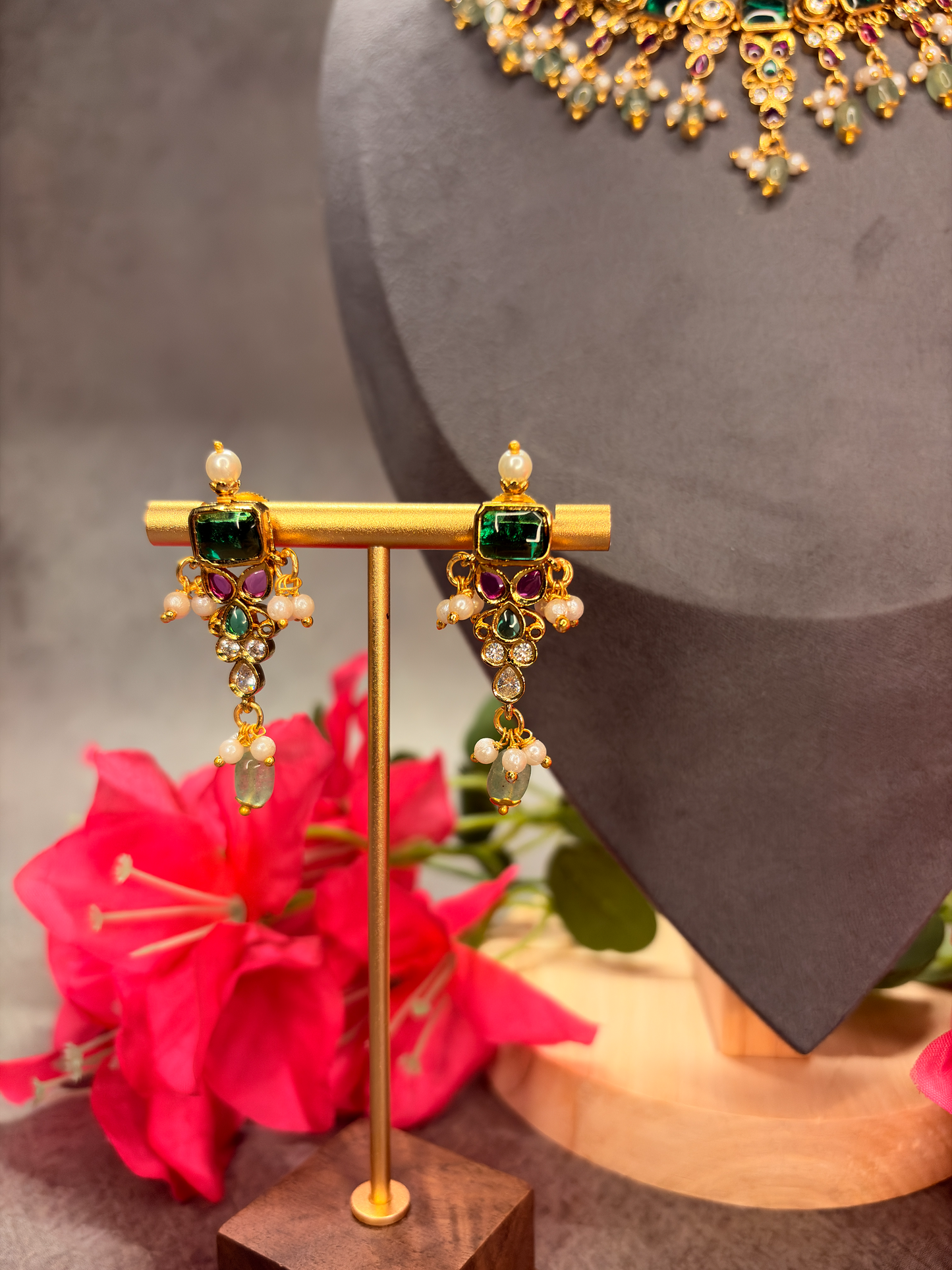 Antique Emerald Pearl Necklace Set MJ129