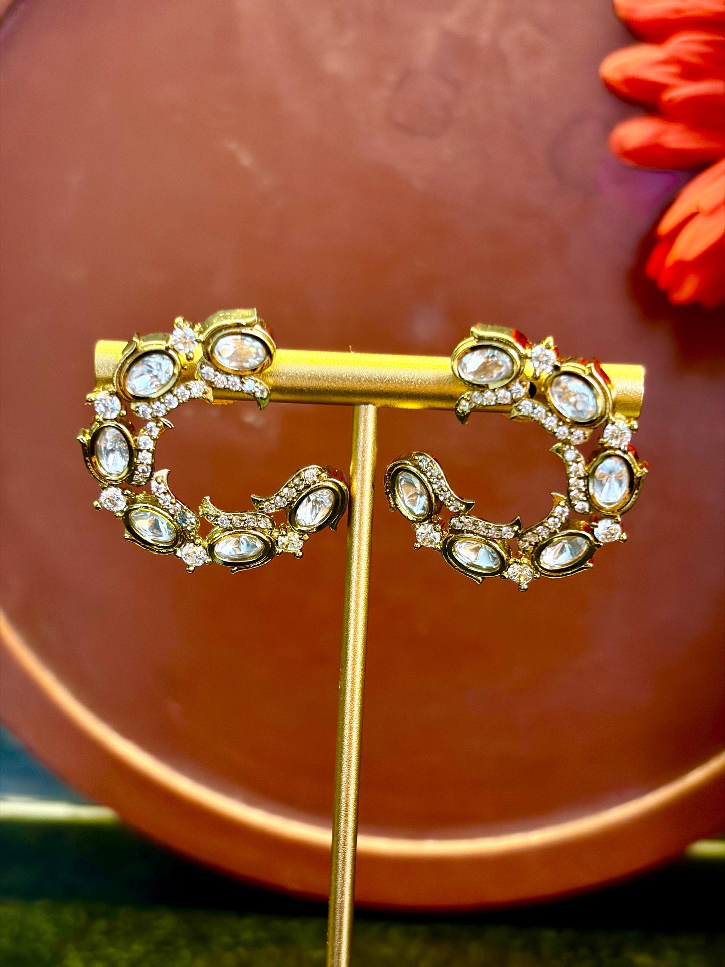 Aadhya Mehandi Finish Kundan Hoop Earrings MJ124