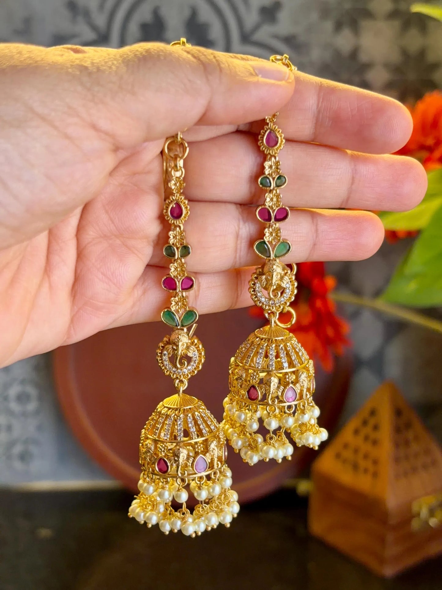 Anvika Peacock Temple Jhumka Earrings MJ121