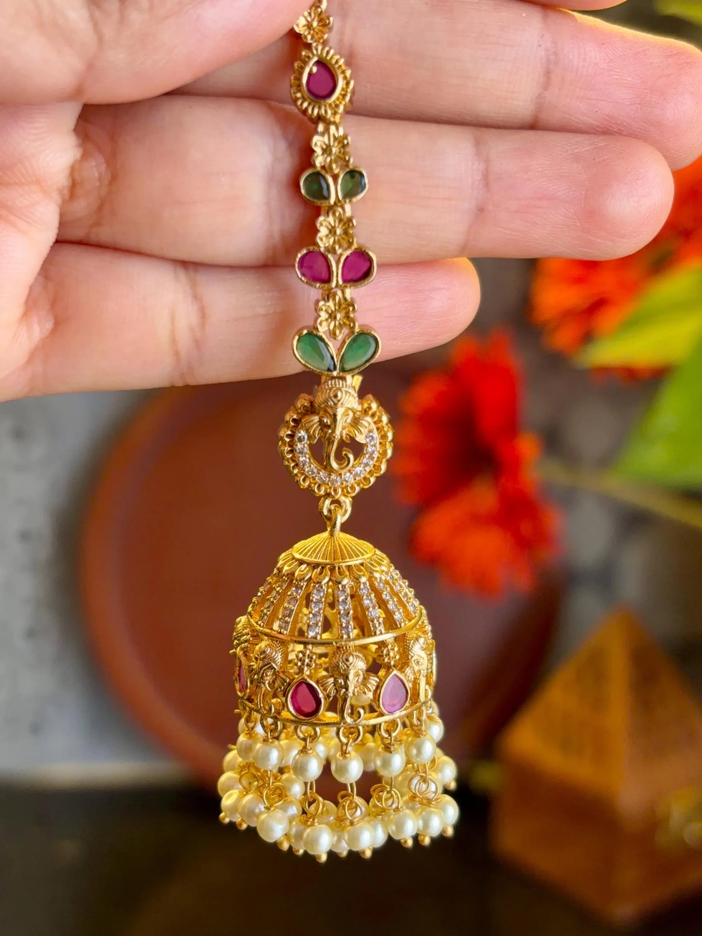 Anvika Peacock Temple Jhumka Earrings MJ121