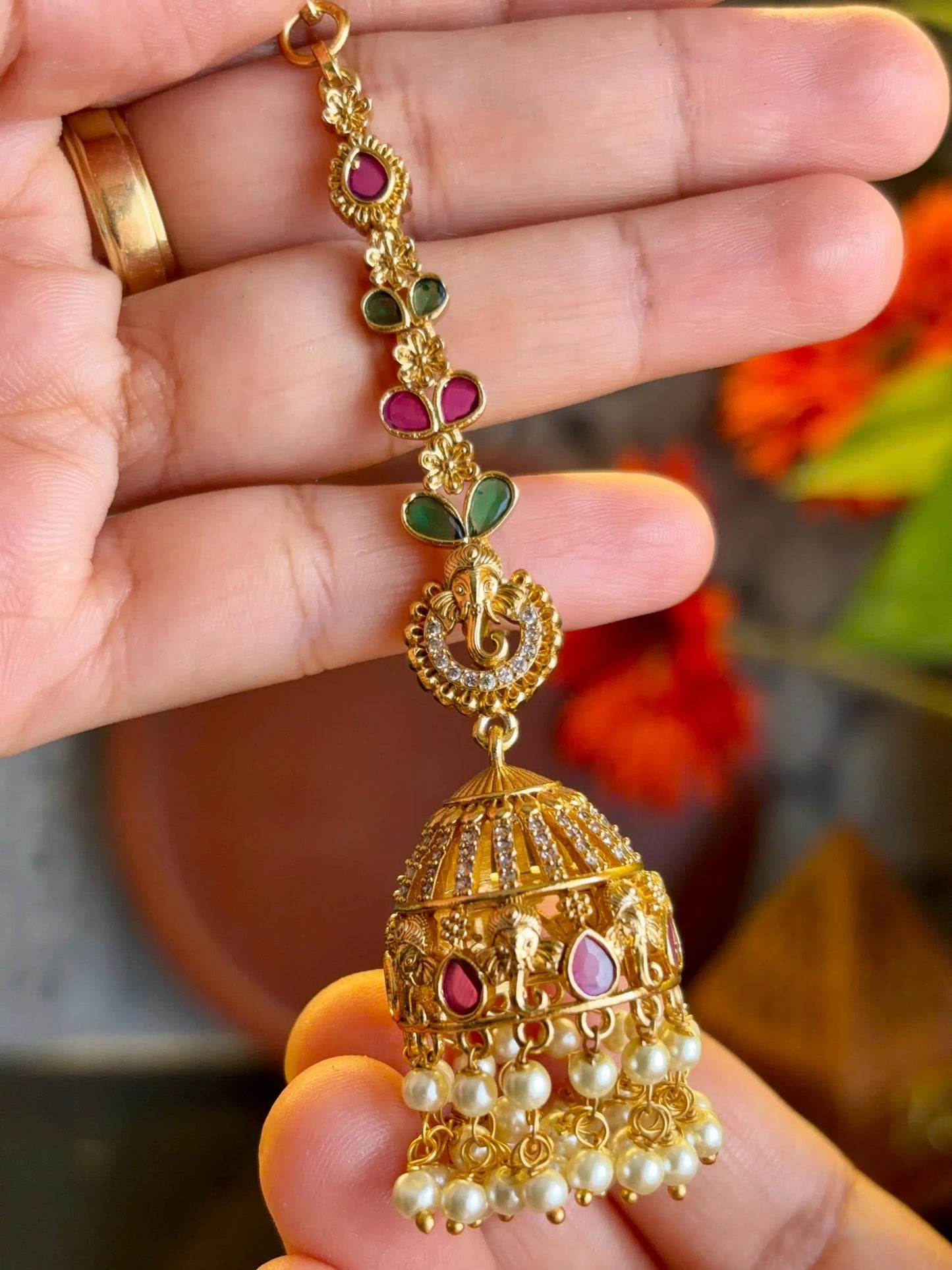 Anvika Peacock Temple Jhumka Earrings MJ121