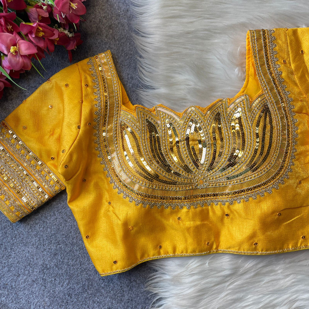 Plus Size Milan Silk Lotus Design Embroidered Blouse MJ177
