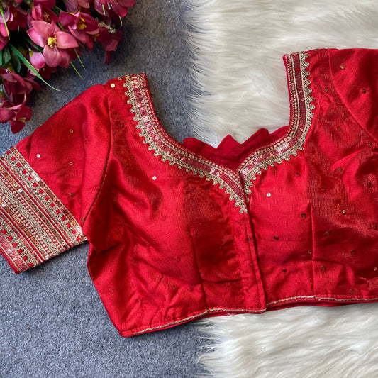 Plus Size Milan Silk Lotus Design Embroidered Blouse MJ177