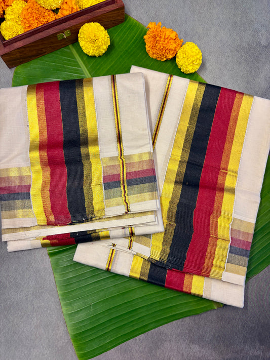 Maroon & Black Golden Kasavu Cotton Setmundu MJ137