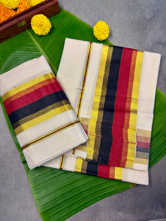 Maroon & Black Golden Kasavu Cotton Setmundu MJ137