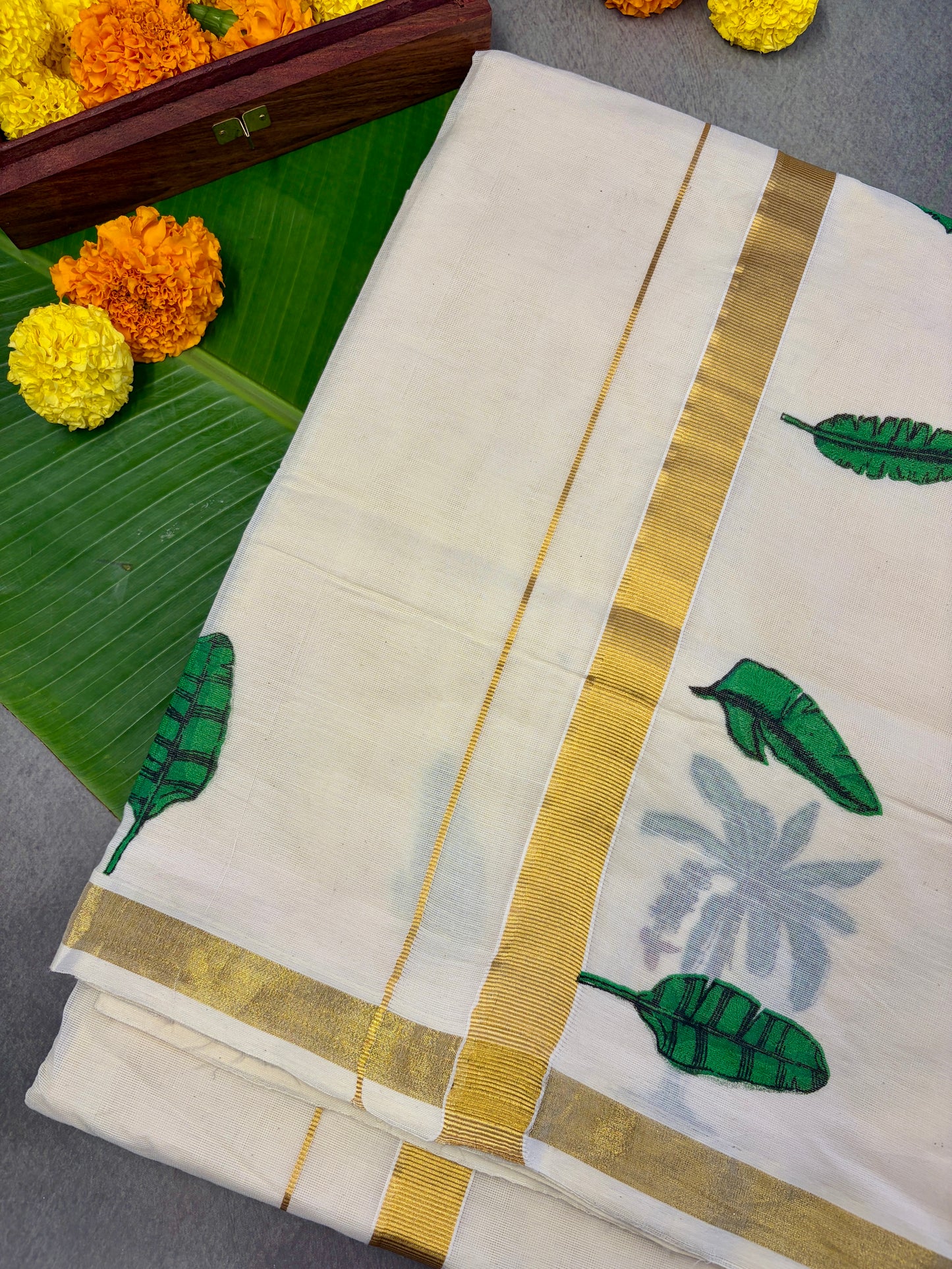Banana Leaf Designer Kasavu Cotton Saree MJ143