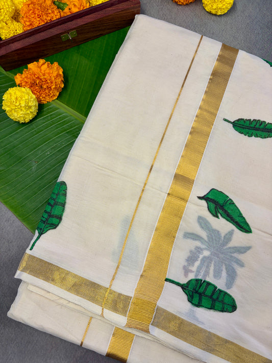 Banana Leaf Designer Kasavu Cotton Saree MJ143
