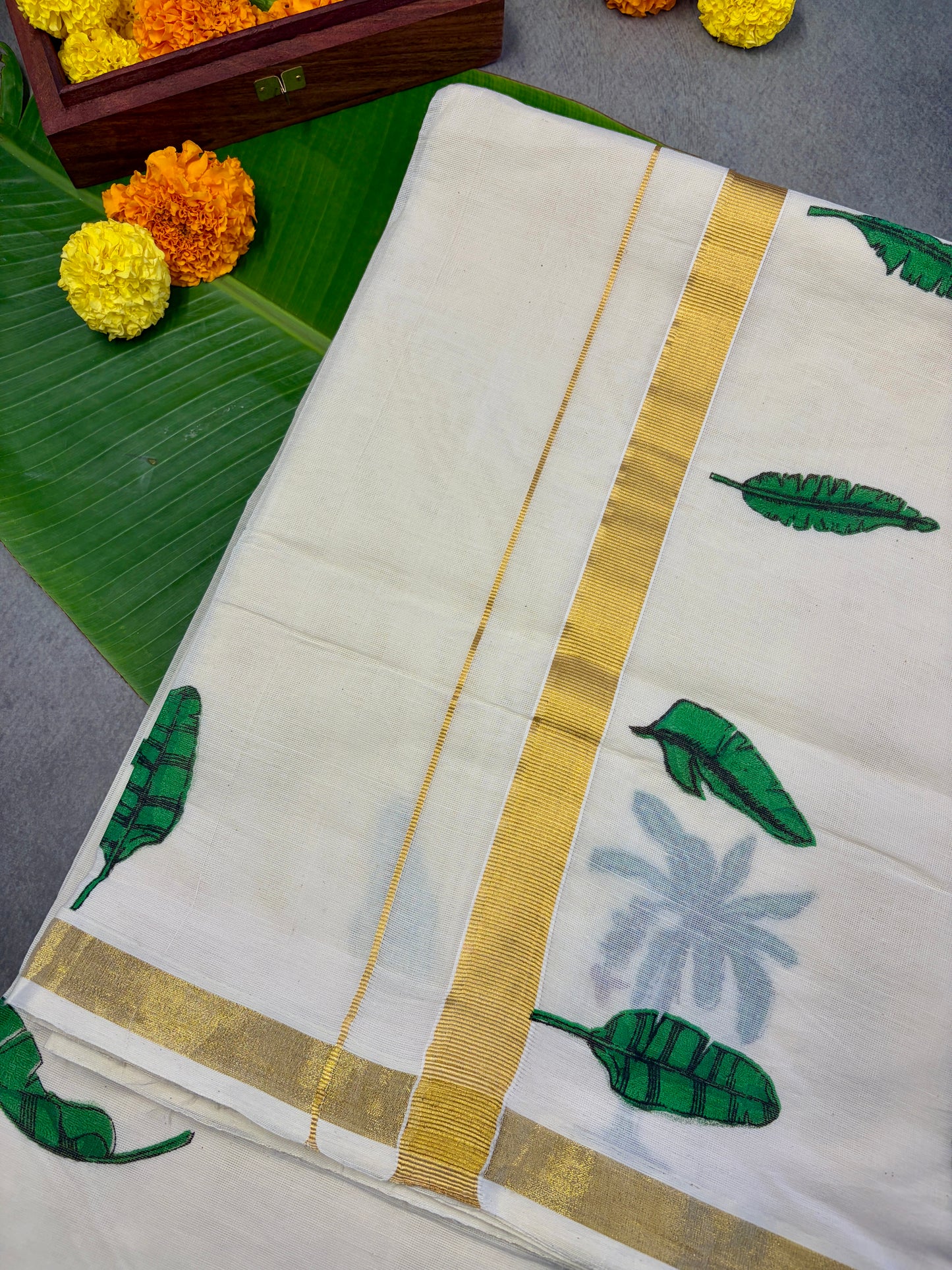 Banana Leaf Designer Kasavu Cotton Saree MJ143