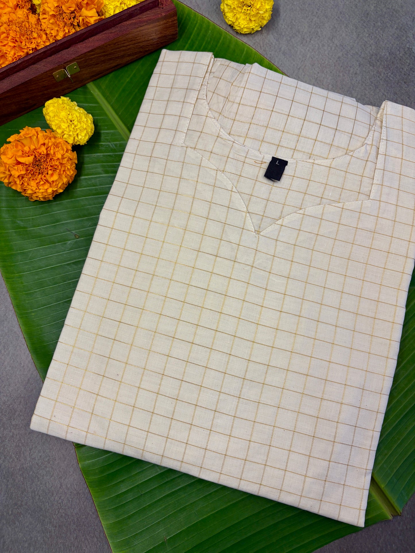 Designer Cotton Kasavu Kurti Set MJ149