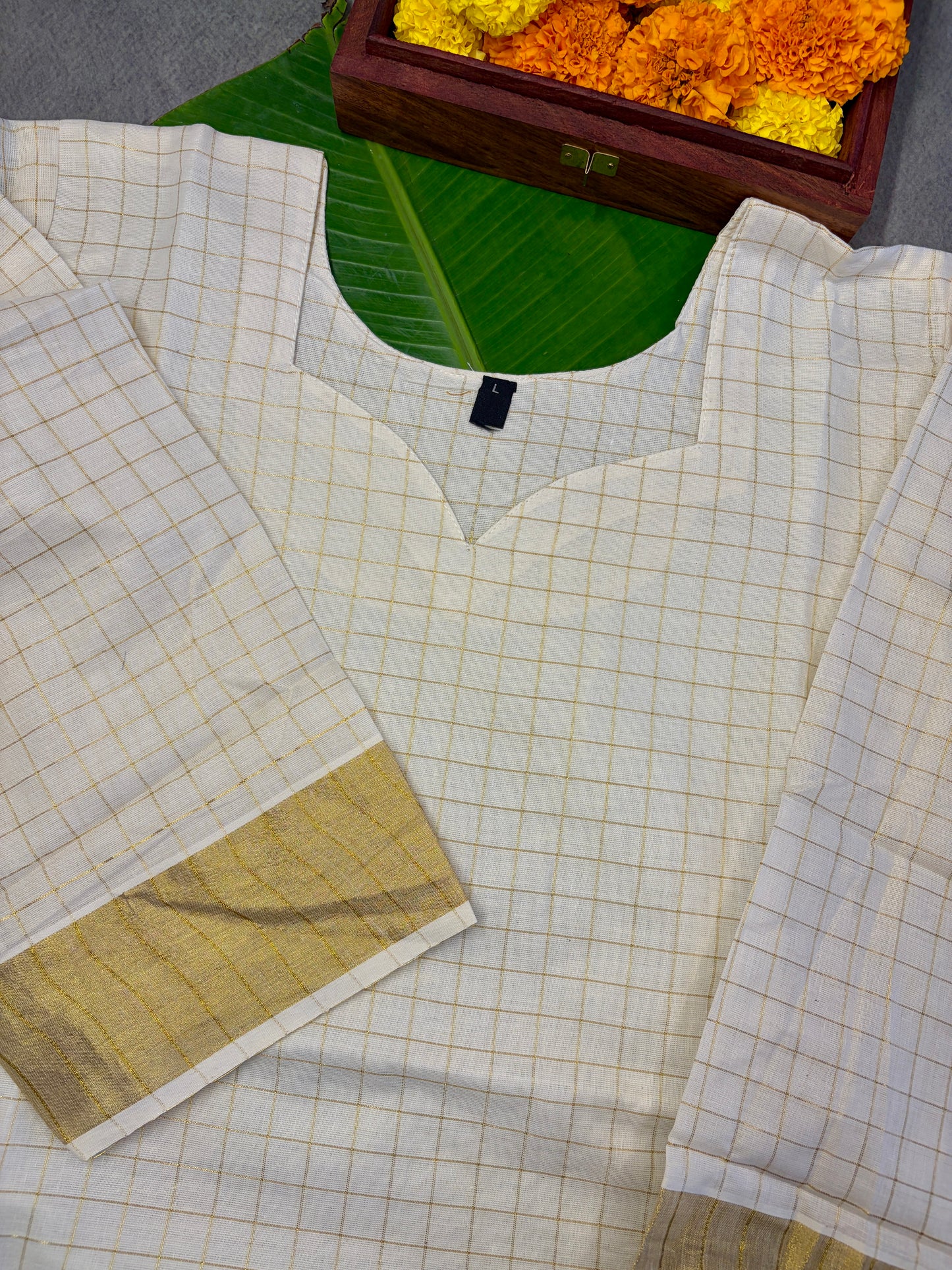 Designer Cotton Kasavu Kurti Set MJ149