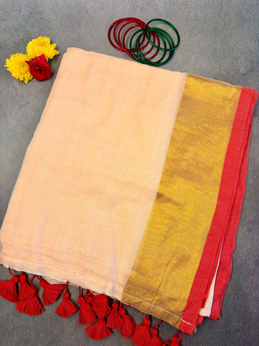 Melon Beige Mulmul Cotton Saree MJ154