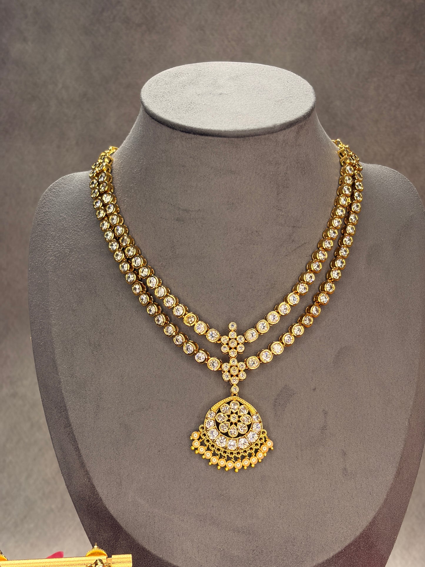 2 Layer White Micro Gold Plated Attigai Set MJ128