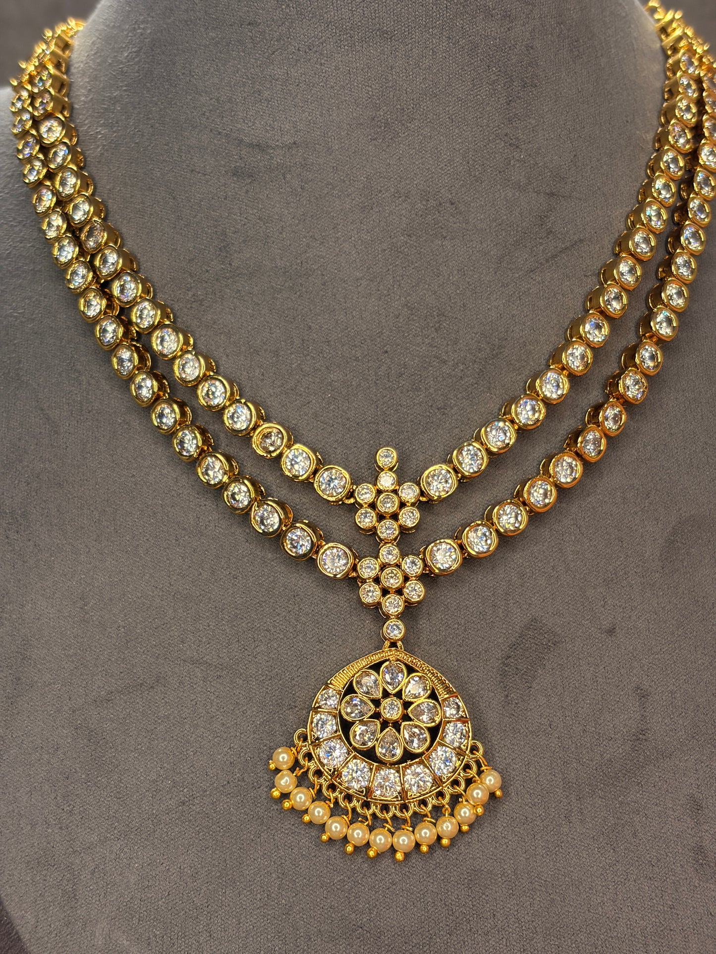 2 Layer White Micro Gold Plated Attigai Set MJ128