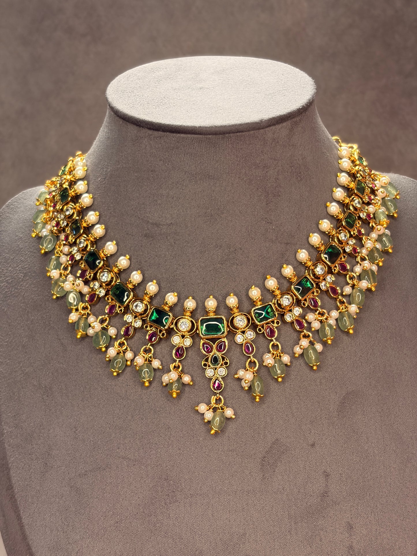 Antique Emerald Pearl Necklace Set MJ129