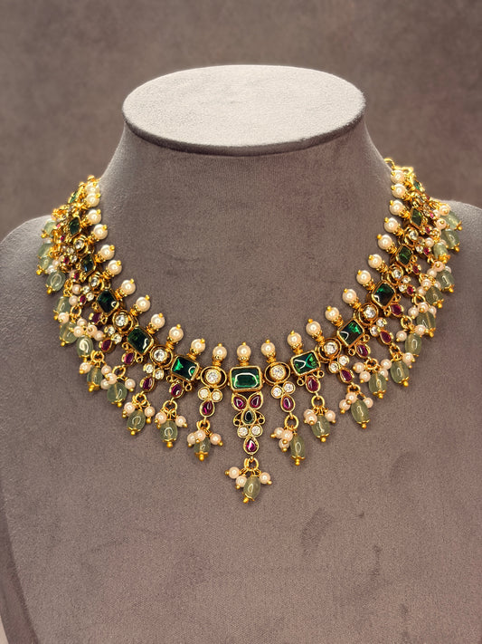Antique Emerald Pearl Necklace Set MJ129