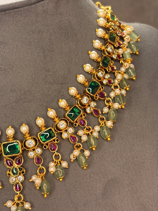 Antique Emerald Pearl Necklace Set MJ129