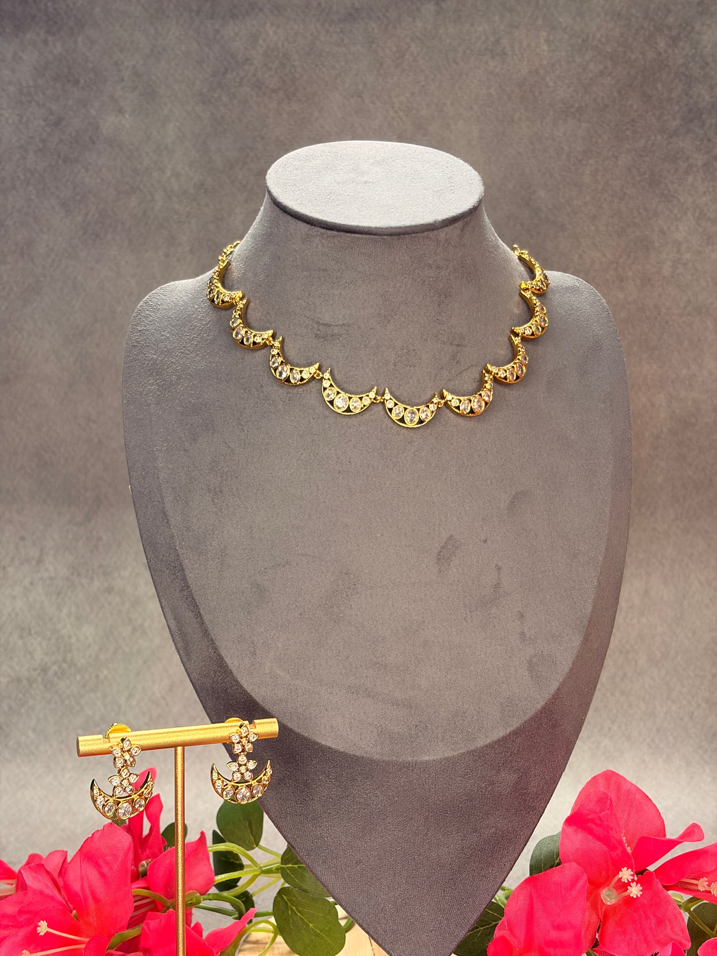 Half Moon Necklace Set with Dangler Earrings MJ130