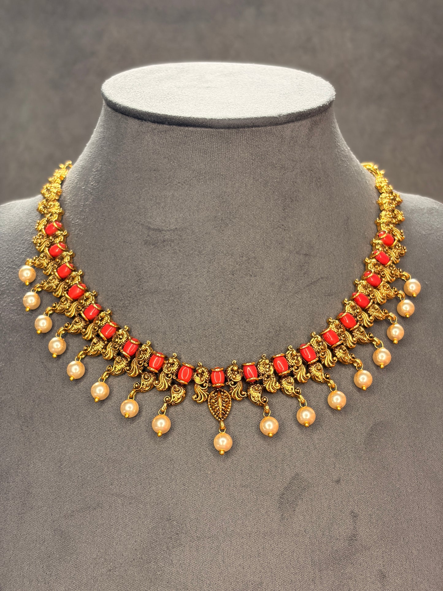 Coral Antique Pearl Necklace Set MJ127