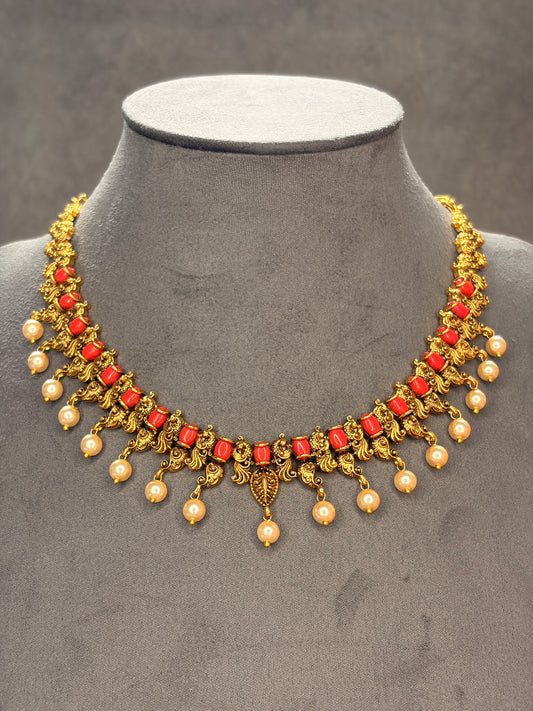 Coral Antique Pearl Necklace Set MJ127