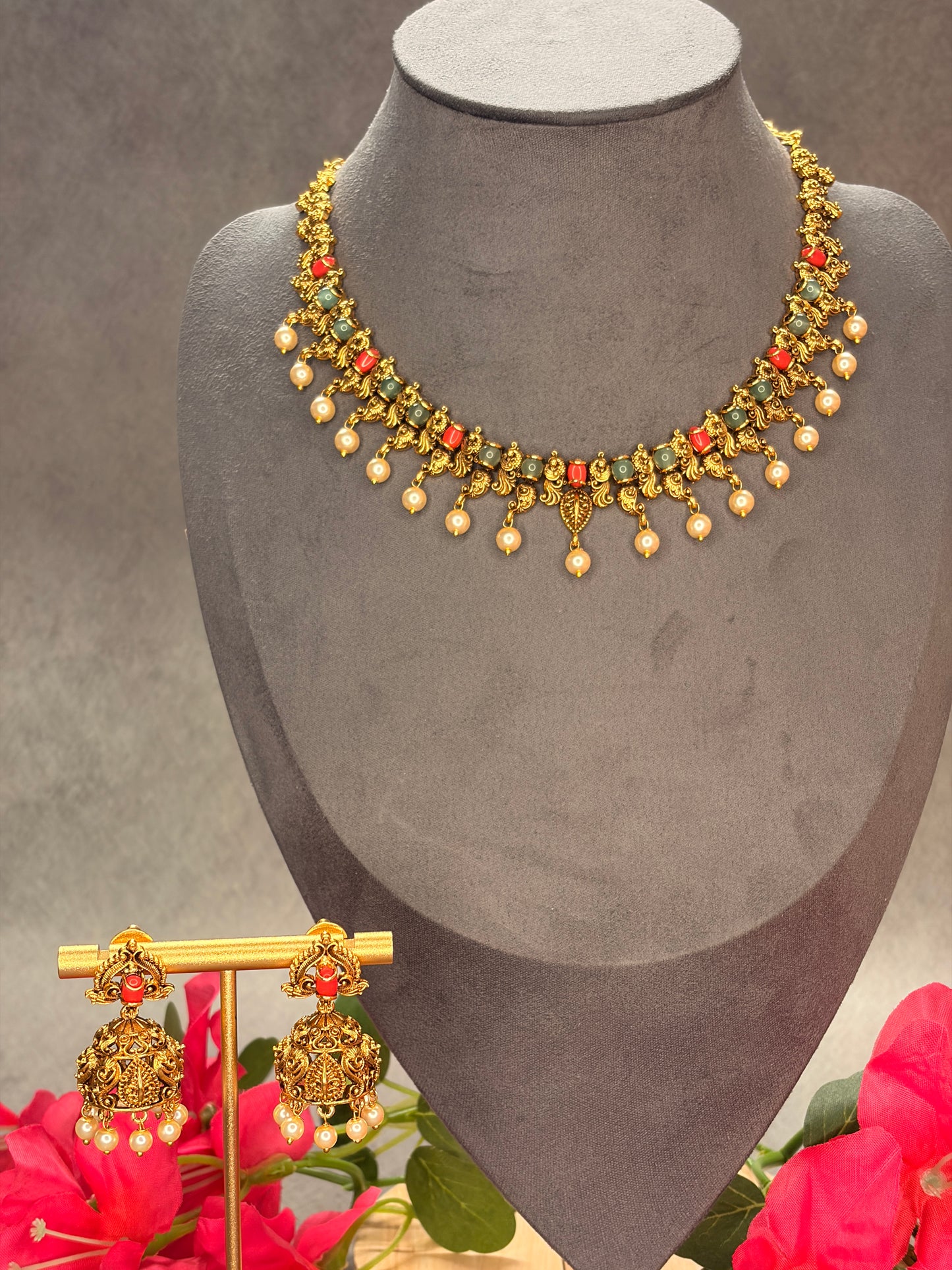 Coral Antique Pearl Necklace Set MJ127