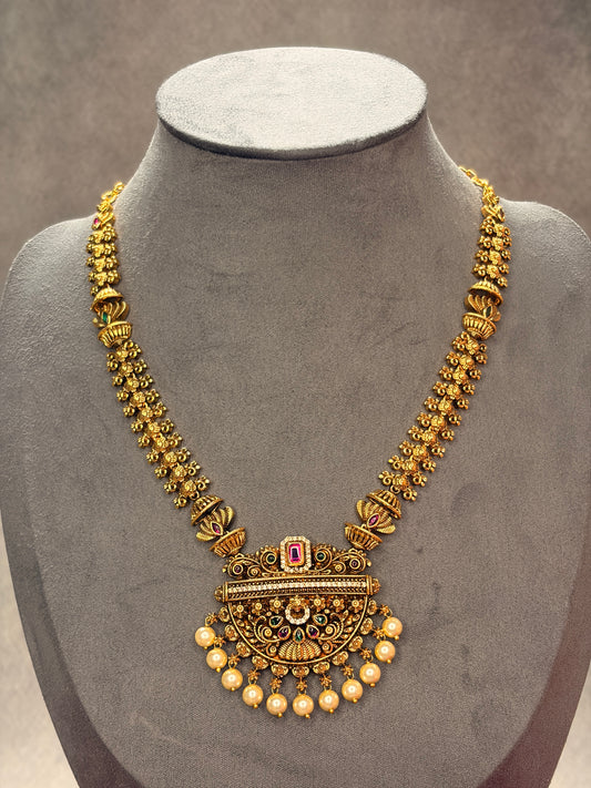 Antique Short Haram Set with Pearl Drops MJ184