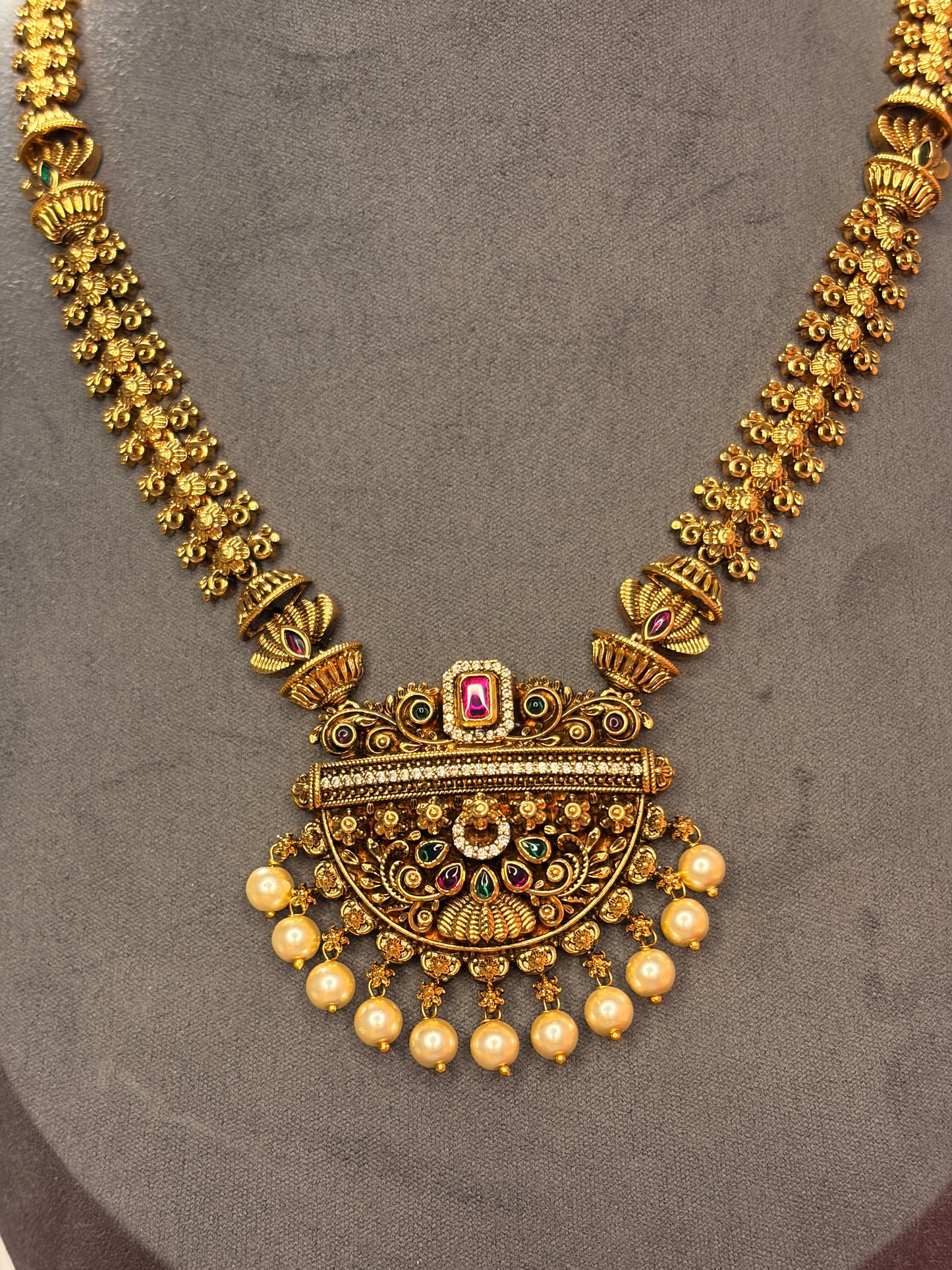 Antique Short Haram Set with Pearl Drops MJ184
