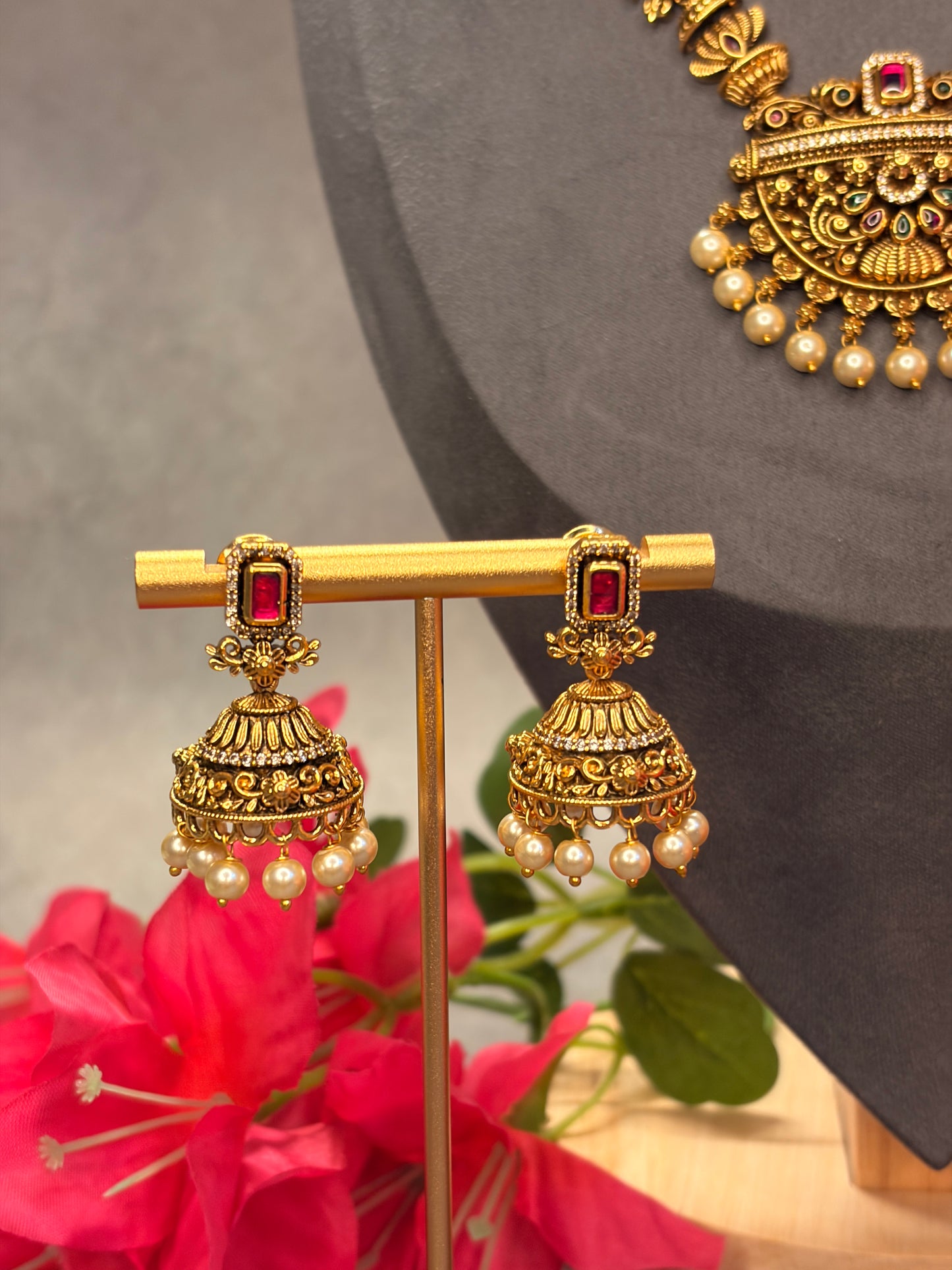 Antique Short Haram Set with Pearl Drops MJ184