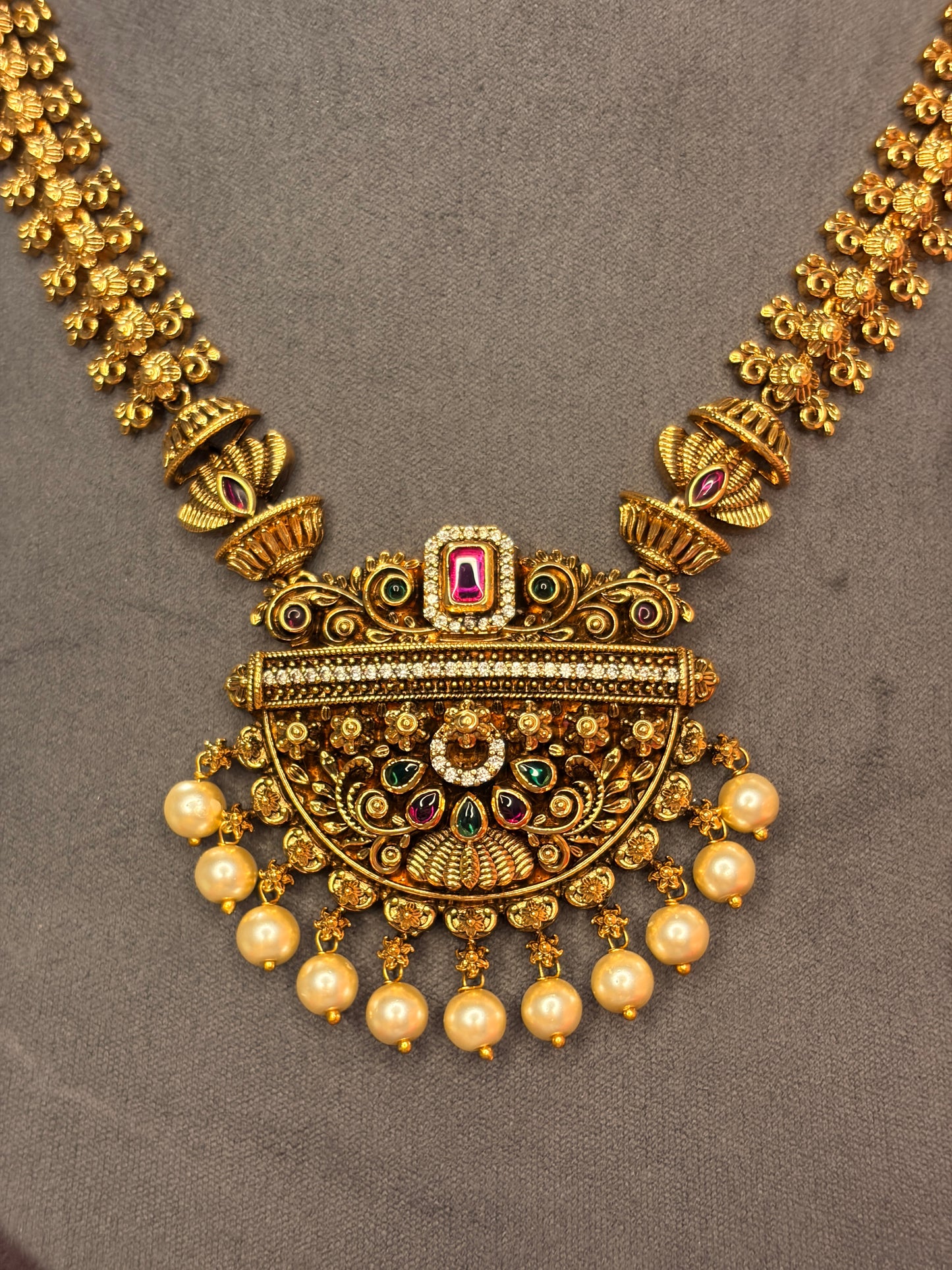 Antique Short Haram Set with Pearl Drops MJ184