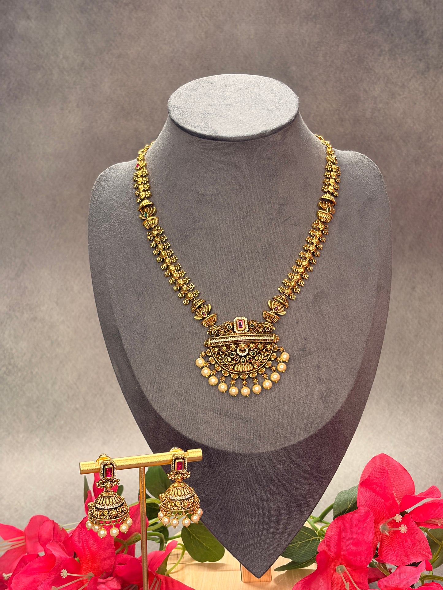 Antique Short Haram Set with Pearl Drops MJ184