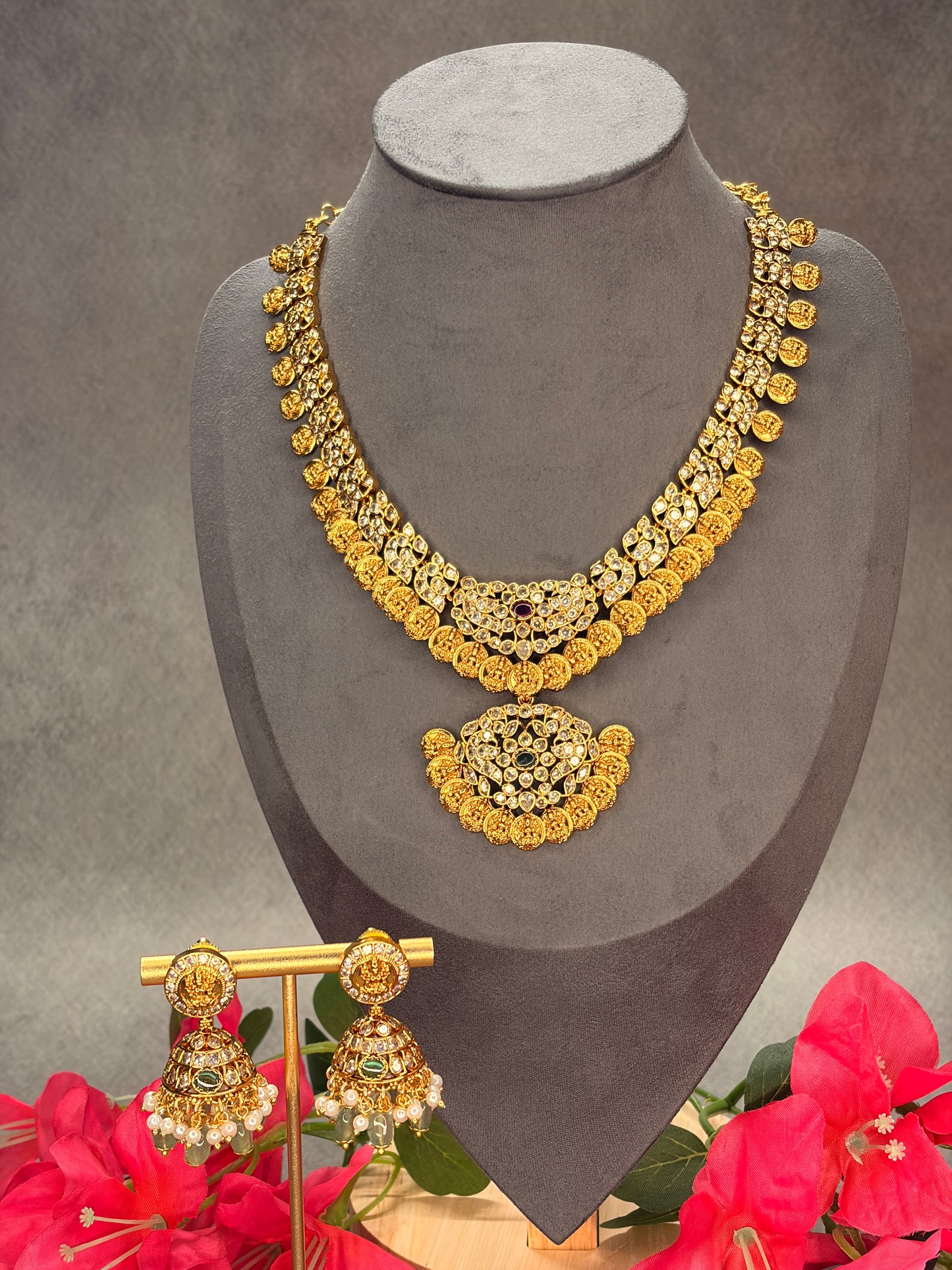 2-in-1 Detachable Pendant Coin Haram Set with Jhumka Earrings MJ185