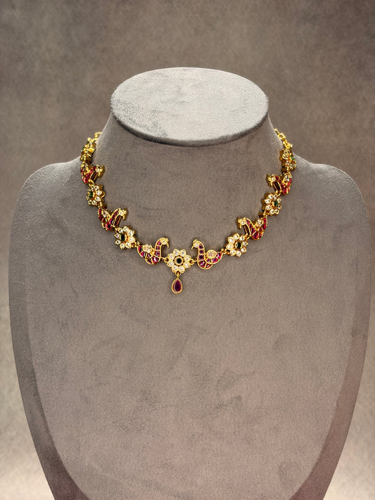 Matt Gold Jadau Kundan Peacock Necklace Set MJ182