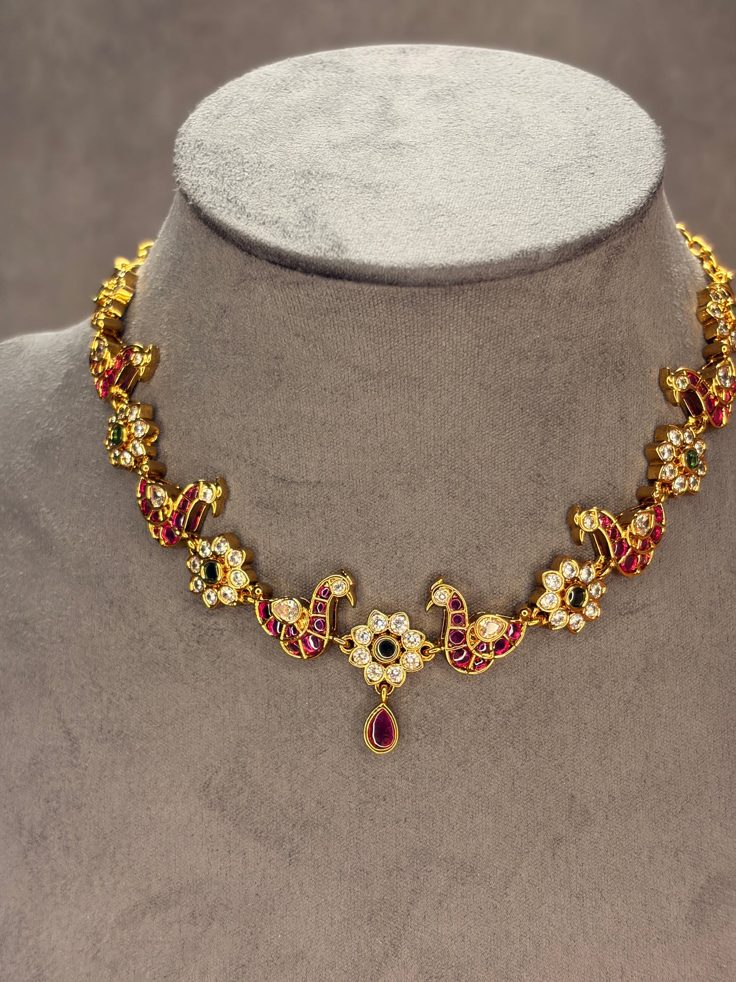 Matt Gold Jadau Kundan Peacock Necklace Set MJ182
