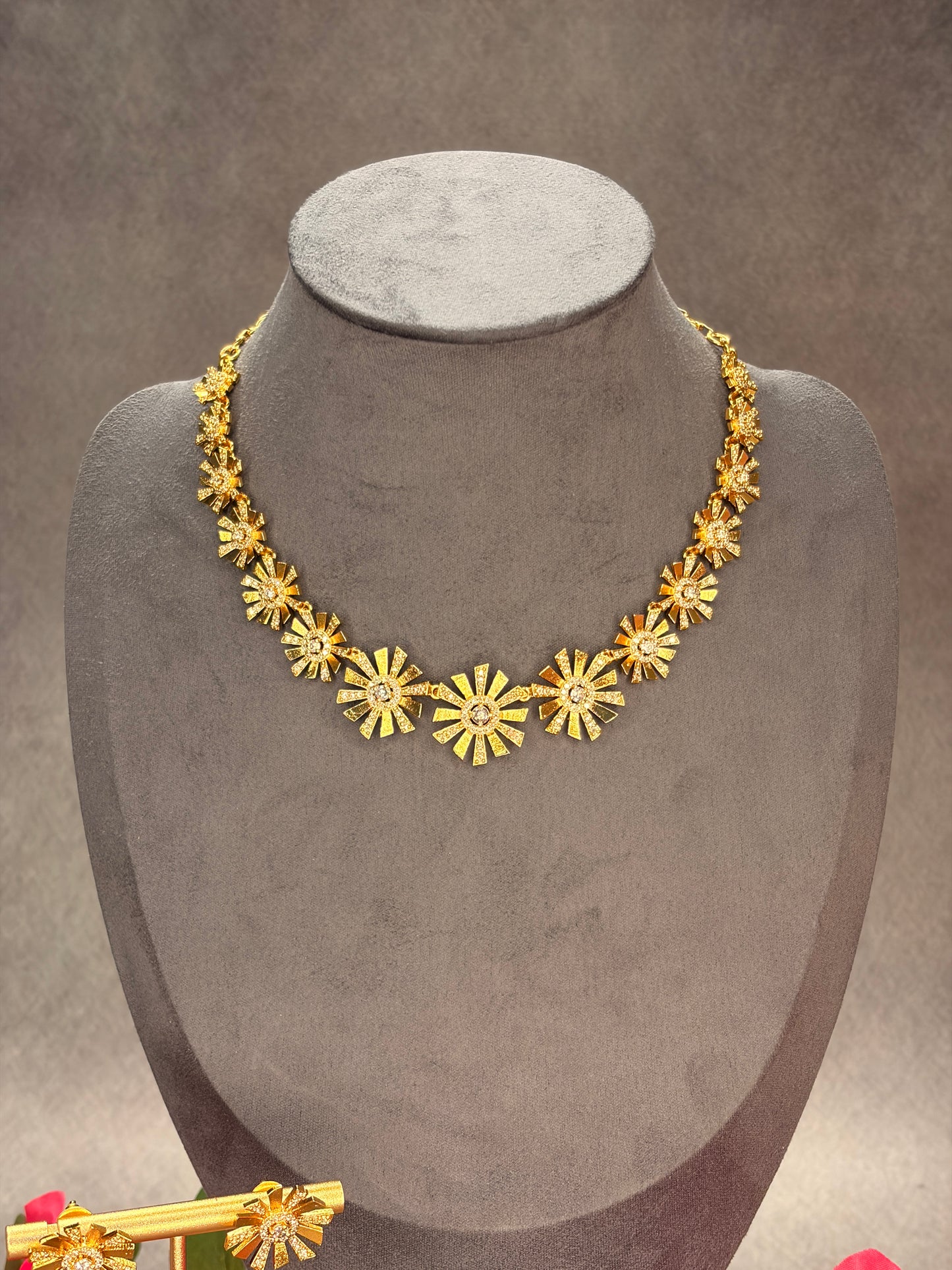 Sunburst Floral Necklace Set with Matching Stud Earrings MJ180
