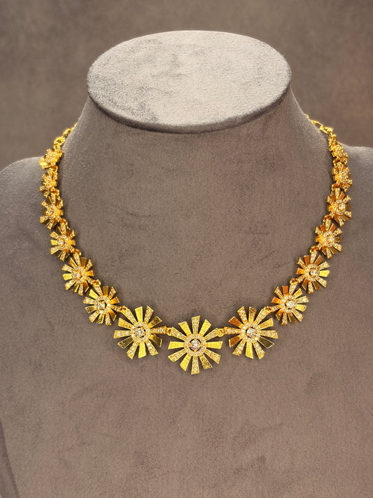 Sunburst Floral Necklace Set with Matching Stud Earrings MJ180