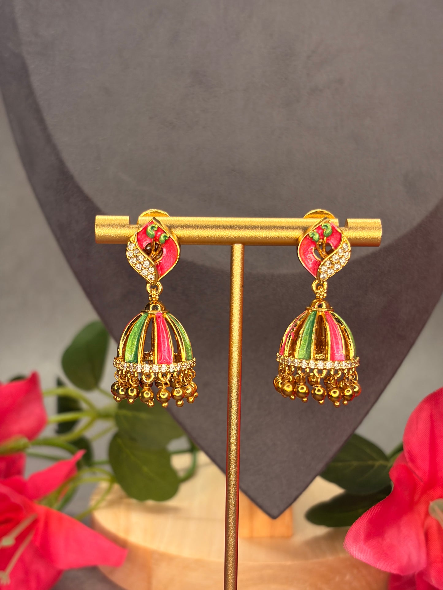 Matt Gold Meenakari Jhumka Earrings MJ186
