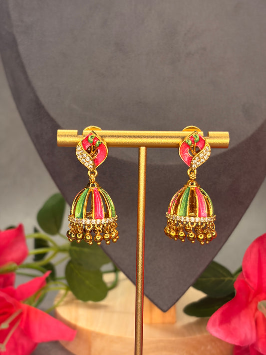 Matt Gold Meenakari Jhumka Earrings MJ186