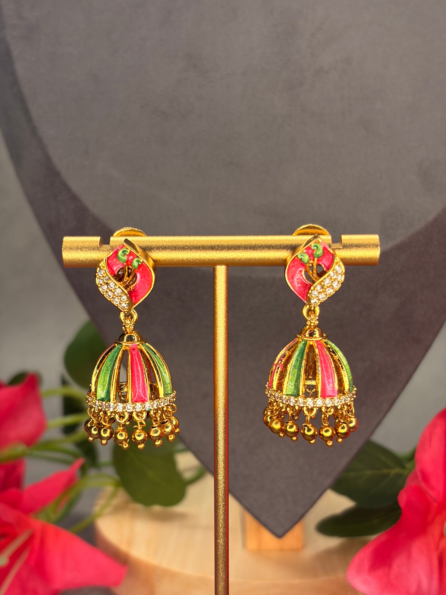 Matt Gold Meenakari Jhumka Earrings MJ186