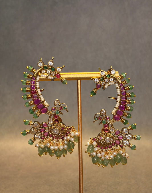 Jadau Kundan Peacock Ear Cuff Earrings MJ187